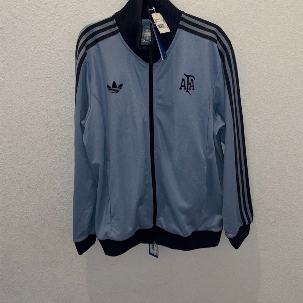 Adidas Sky Blue Track Jacket with Navy Stripes